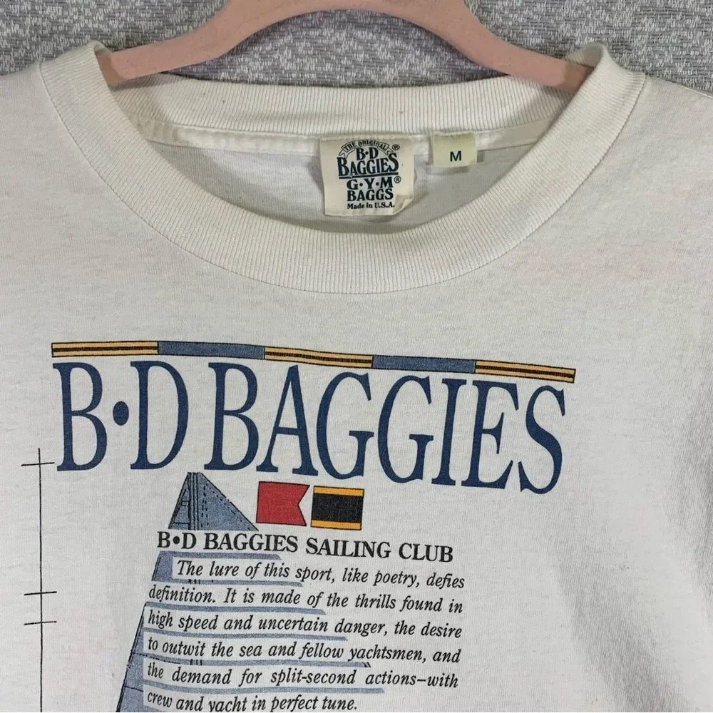 BD BAGGIES Vintage Gym Baggs Sailing Club Flags T Shirt USA Single Stich Med - Picture 3 of 12
